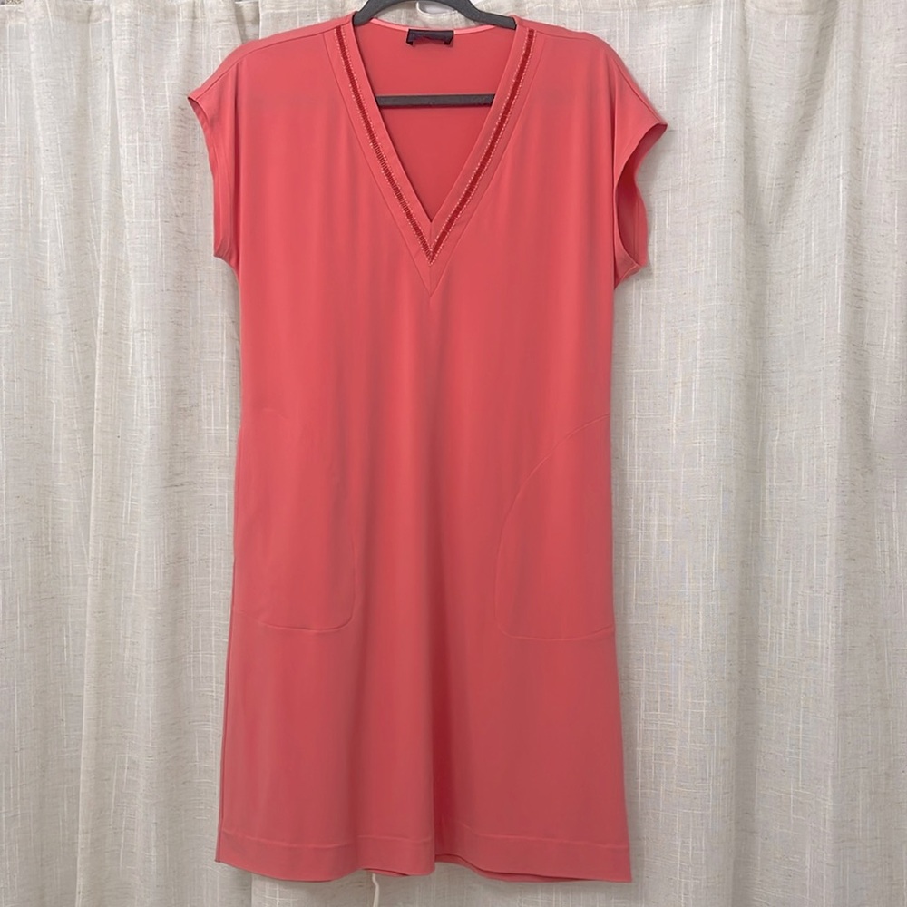 Hale Bob NWOT Dress Beaded V-Neck with pockets and cap sleeves Coral Size M